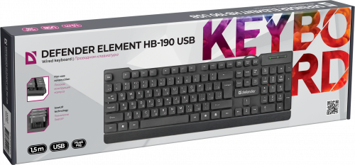 Клавиатура Defender Element HB-190 USB RU, полноразмерная, ,черный  (45191) фото 8