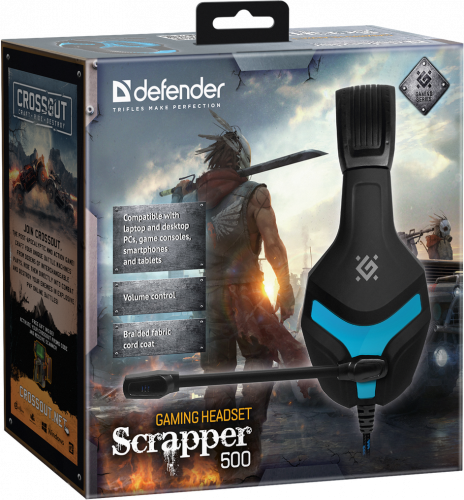Игровая гарнитура Defender Scrapper 500 кабель 2 м, синий/черный (1/16) (64501) фото 2