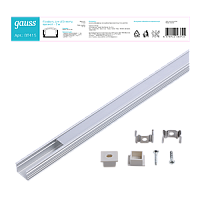 Профиль для светодиодной ленты GAUSS врезной гл 12х16mm - 2m, алюминий, экран+крепеж в комплекте (1/40)
