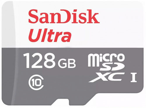 Карта памяти MicroSD  128GB  SanDisk Class 10 Ultra UHS-I  (100 Mb/s) без адаптера (SDSQUNR-128G-GN3MN)