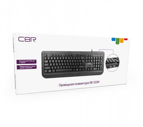 Клавиатура полноразмерная CBR KB 319H, USB, 104 кл., встр. 2-портовый USB-хаб, ABS-пластик, кабель 1,5 м, черный (1/20) фото 3
