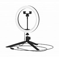 Светильник светодиодный GAUSS настольный кольцевой для селфи на штативе с комплектом креплений для установки телефона . Ø 26см. Работает от USB (RL002)
