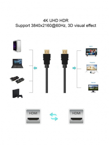 Кабель HDMI-19M --- HDMI-19M ver 2.0 4K*60Hz, 2m Telecom Pro <TCG220-2M> (1/60) фото 6