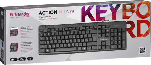 Клавиатура Defender Action HB-719 RU, проводная,мультимедиа, черный (1/20) (45719) фото 5