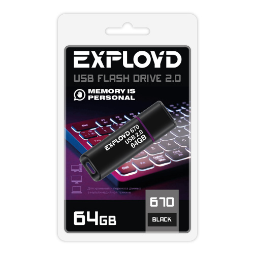 Флеш-накопитель USB  64GB  Exployd  670  чёрный (EX-64GB-670-Black)
