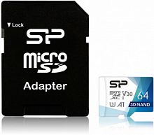 Карта памяти MicroSD  64GB  Silicon Power Class 10  Superior Pro Colorful + SD адаптер (SP064GBSTXDU3V20AB)