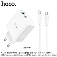 Блок питания сетевой 1 USB, 1 Type-C HOCO C113A Awesome, PD65Вт, QC3.0, кабель Type-C, цвет: белый (1/22/138) (6931474790927)
