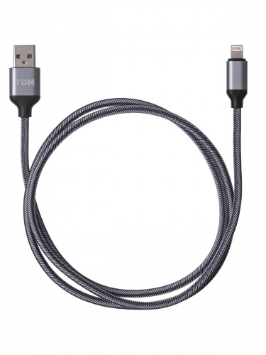 Дата-кабель TDM ДК 12, USB - Lightning, 1 м, тканевая оплетка, серый, (1/200) (SQ1810-0312) фото 4