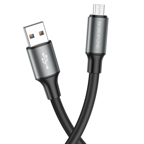 Кабель USB - микро USB Borofone BX82 Bountiful, 1.0м, круглый, 2.4A, силикон, цвет: чёрный (1/33/330) (6974443386196)
