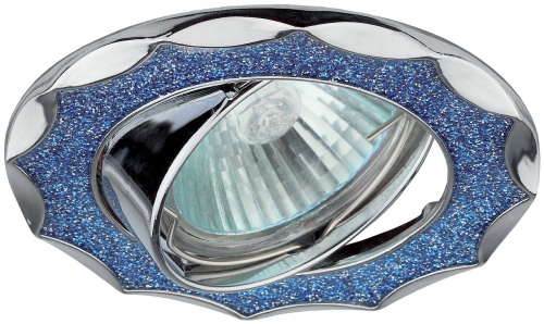 Светильник ЭРА MR16 DK17 CH/SHBL2, декор "круглый со стеклянной крошкой", 12V/220V, 50W, хром/голуб фото 3