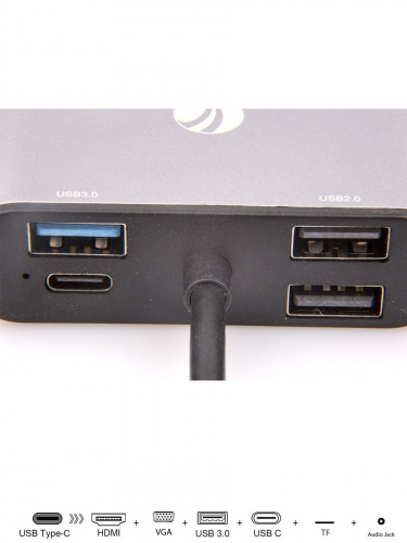 USB-концентратор USB3.1 Type-CM-->HDMI +VGA+3XUSB +PD charging+TF+AUDIO,Aluminum Shell, VCOM <CU425> (1/100) (CU425M) фото 14