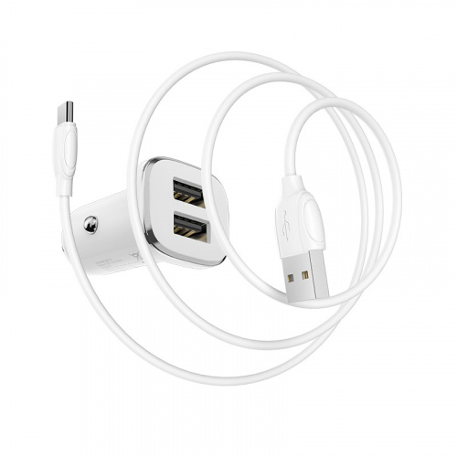Блок питания автомобильный 2 USB Borofone BZ12, Lasting, 2400mA, пластик, кабель Type-C, цвет: белый (1/44/176) (6931474708670) фото 5