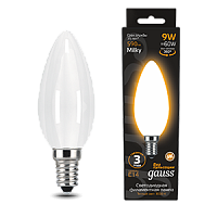 Лампа светодиодная GAUSS Filament Свеча 9W 590lm 3000К Е14 milky 1/10/50 (103201109)