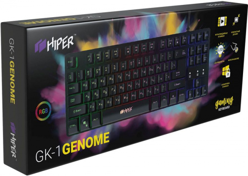 Клавиатура HIPER GENOME GK-1 мембранная, проводная, USB, 87 клав., RGB подсветка, пластик, черный (1/10) фото 4