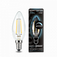 Лампа светодиодная GAUSS Filament Свеча 5W 450lm 4100К Е14 диммируемая 1/10/50 (103801205-D)