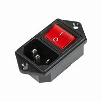 Выключатель клавишный 250 V 6 А (4с) ON-OFF красный с подсветкой и штекером C14 3PIN REXANT (10/1000)