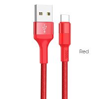 Кабель USB - Type-C HOCO X26 Xpress, 1.0м, круглый, 2.1A, ткань, цвет: красный (1/30/300) (6957531080268)