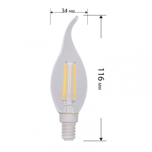 Лампа светодиодная REXANT филаментная Свеча на ветру CN37 9,5 Вт 950 Лм 2700K E14 прозрачная колба (10/100) (604-109) фото 3