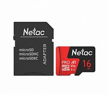 Карта памяти MicroSD  16GB  Netac  P500  Extreme Pro  Class 10 UHS-I U1 V10 (100 Mb/s) + SD адаптер (NT02P500PRO-016G-R)