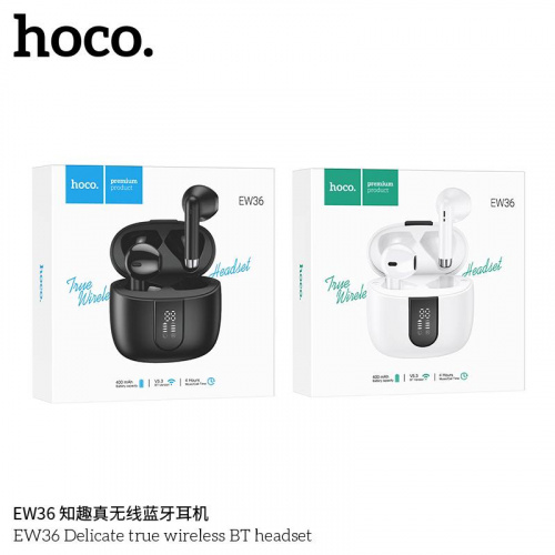 Наушники внутриканальные HOCO EW36 Delicate, пластик, bluetooth 5.3, микрофон, цвет: чёрный (1/20/200) (6931474791382)