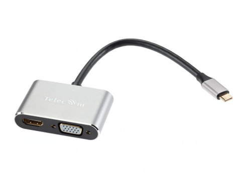 USB-концентратор USB3.1 TypeCm -->HDMI+USB3.0+PD+VGA Alum Grey 4K@30Hz, Telecom<TUC055> (1/300)