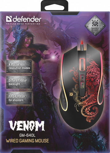 Мышь проводная игровая DEFENDER Venom GM-640L, USB, 8 кн., 3200dpi, черный  (1/40) (52640) фото 10