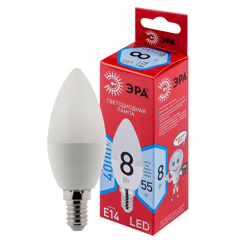 Лампа светодиодная ЭРА RED LINE LED B35-8W-840-E14 R E14 / Е14 8 Вт свеча нейтральный белый свет (1/100) (Б0050200) фото 2