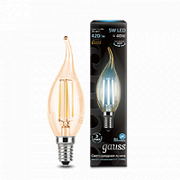 Лампа светодиодная GAUSS Filament Свеча на ветру 5W 420lm 4100К Е14 golden 1/10/50 (104801805)