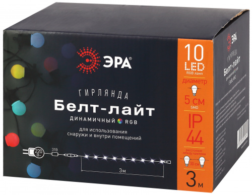 Гирлянда светодиодная ЭРА ERABL-MK3 Белт-лайт набор 3 м 10 RGB LED дин.реж с трансфом каучук 24В IP44 (1/6) (Б0047957) фото 6