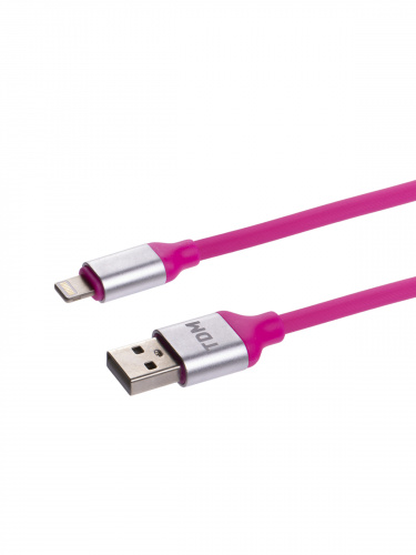 Дата-кабель TDM ДК 21, USB - Lightning, 1 м, силиконовая оплетка, розовый, (1/200) (SQ1810-0321) фото 3