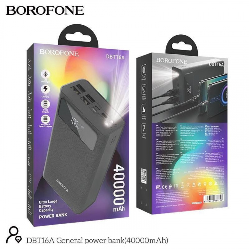 Аккумулятор внешний Borofone DBT16A, 40 000mAh, пластик, 4 USB выхода,Type-C, QC 3.0, LED, цвет: чёрный (1/18)
