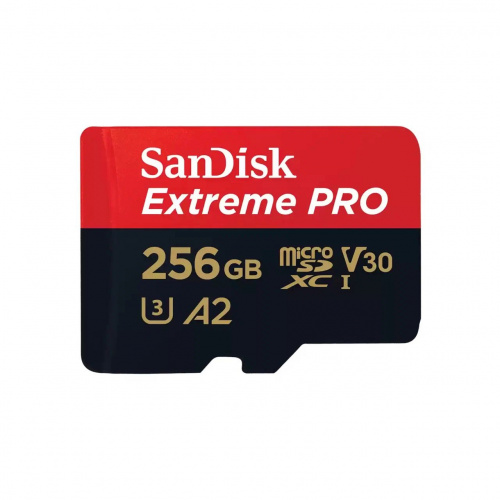 Карта памяти MicroSDXC  256GB  SanDisk Class 10 Extreme Pro A2 V30 UHS-I U3 (200 Mb/s) + SD адаптер (SDSQXCD-256G-GN6MA)