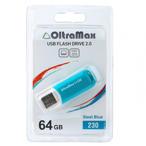 Флеш-накопитель USB  64GB  OltraMax  230  стальной синий (OM-64GB-230-St Blue) фото 3