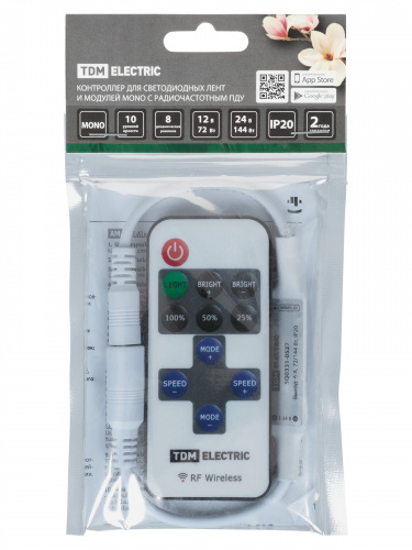 Контроллер для светодиодных лент и модулей MONO-RF-12В-6A-72Вт-IP20, 1 канал, пульт 11 кнопок, TDM (1/150) фото 2