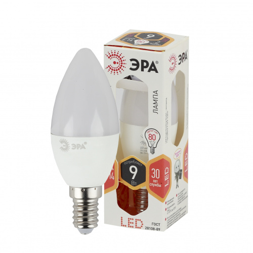 Лампа светодиодная ЭРА B35-9W-827-E14 (диод, свеча, 9Вт, тепл, E14) (10/100/4000) фото 3