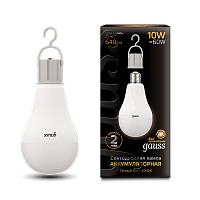 Лампа светодиодная GAUSS A60 10W 640lm 3000K E27 с Li-Ion аккумулятором 1/10/60 (102402100)