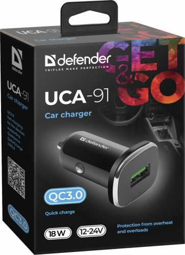 Автомобильное ЗУ DEFENDER UCA-91 USB QC3.0, 18W (1/50) (83830) фото 2