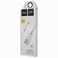 Кабель USB - микро USB HOCO X5 Bamboo, 1.0м, плоский, 2.1A, силикон, цвет: белый (1/30/300)