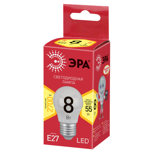 Лампа светодиодная ЭРА RED LINE LED P45-8W-827-E27 R Е27 / E27 8 Вт шар теплый белый свет (10/100/3600) (Б0053028) фото 3