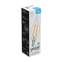 Лампа светодиодная GAUSS Basic Filament Свеча на ветру 4,5W 420lm 4100К Е14 1/10/50 (1041125)