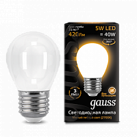 Лампа светодиодная GAUSS Filament Шар 5W 420lm 2700К Е27 milky 1/10/50 (105202105)