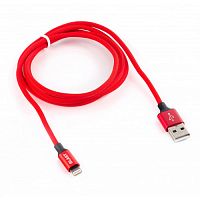 Зарядный USB Дата-кабель BMC-214 красный (1,2м) Lightning,  текстиль оплетка, металл. корпус штекеров, в коробке