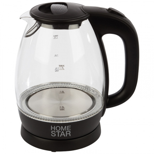 Чайник Homestar HS-1012 (1,7 л) стекло, пластик черный (1/6) фото 2