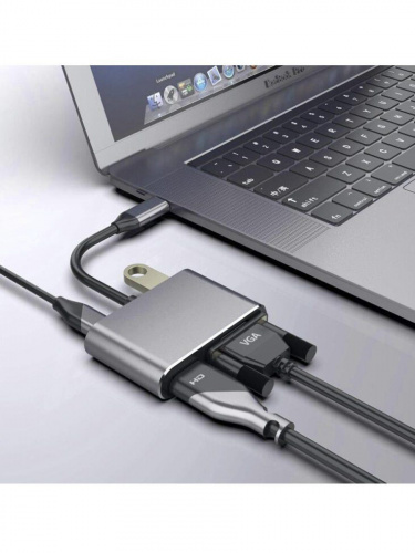 USB-концентратор USB3.1 TypeCm -->HDMI+USB3.0+PD+VGA Alum Grey 4K@30Hz, Telecom<TUC055> (1/300) фото 7