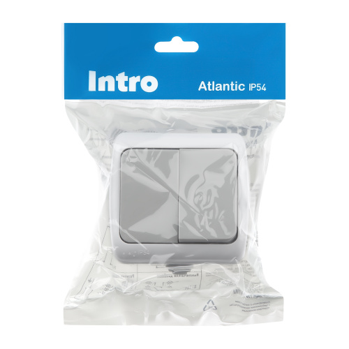 Выключатель INTRO Atlantic 5-104-03 двойной, 10А-250В, IP54, открытой установки, серый фото 4