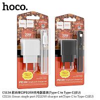 Блок питания сетевой Type-C HOCO CS13A Ocean, PD20Вт, QC3.0, кабель Type-C - Type-C, цвет: чёрный (1/28/168) (6942007603843)