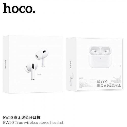 Наушники внутриканальные HOCO EW50, пластик, bluetooth 5.3, микрофон, цвет: белый (1/14/140) (6931474788641)