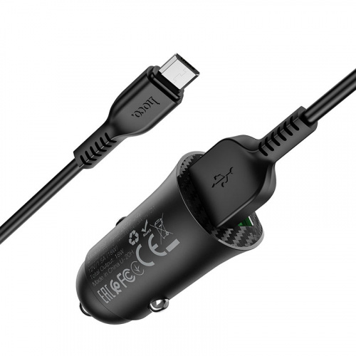 Блок питания автомобильный 2 USB HOCO Z39 Farsighted, пластик, кабель микро USB, цвет: чёрный (6931474735065) фото 3