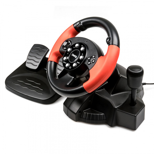 Игровой руль GW-125VR Dialog E-Racer - эф.вибрации, 2 педали, рычаг ПП, PC USB, черный/красный (1/3)