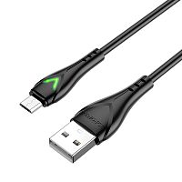 Кабель USB - микро USB Borofone BX65 Bright, 1.0м, круглый, 2.0A, силикон, подсветка, цвет: чёрный (1/360)